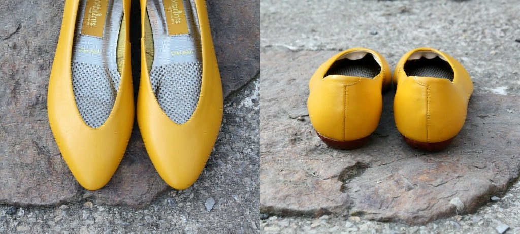 Plain Jane Style...Mustard Yellow Flats Retro. . . Hip. . . Size 6M..Etsy FRONT Page Item