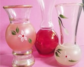 3 Vintage Vases West Virginia Glass Hand Painted Collectible Decor Decorative Set of 3