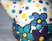 Ceramic Teapot for One/ teacup - Flowers & Dots - Turquoise, Blue, Purple, Yellow