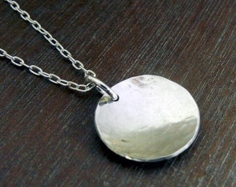 Silver Circle Necklace - LUNA Hammered Concave Sterling Silver Necklace