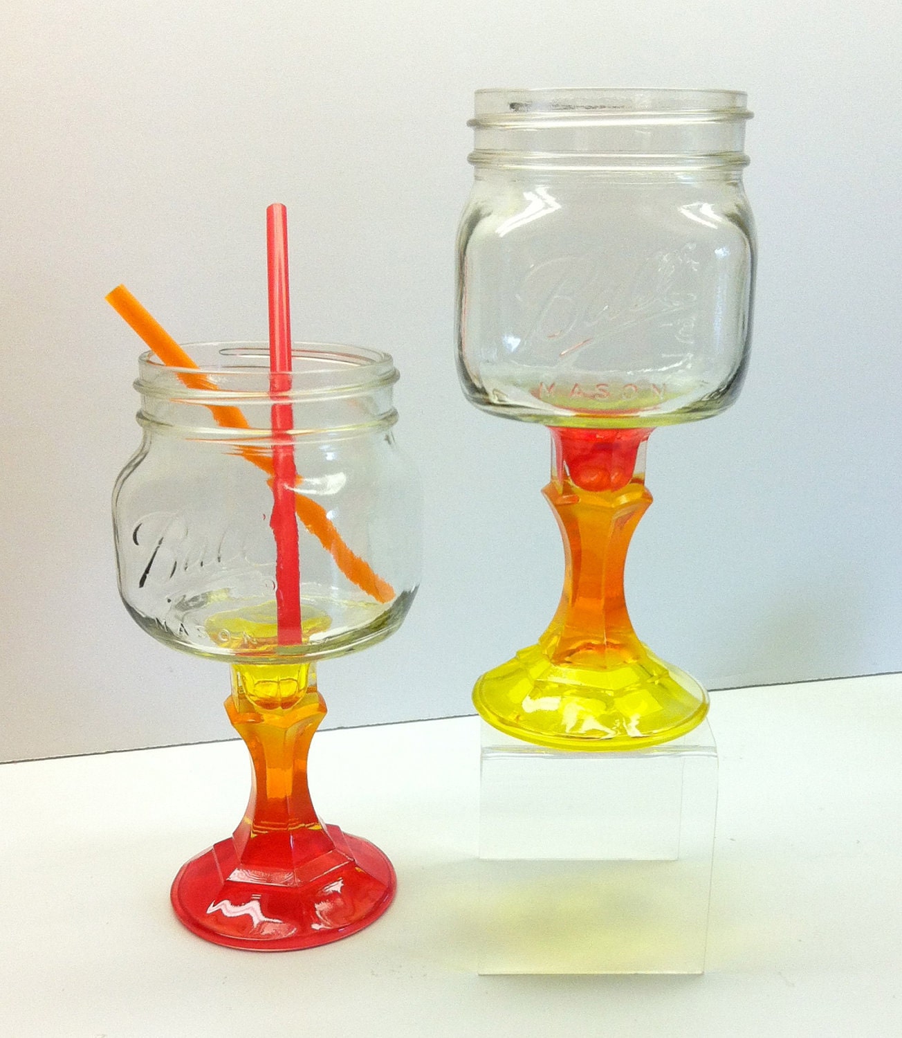 Four Rainbow Mason Jar Wine Glasses
