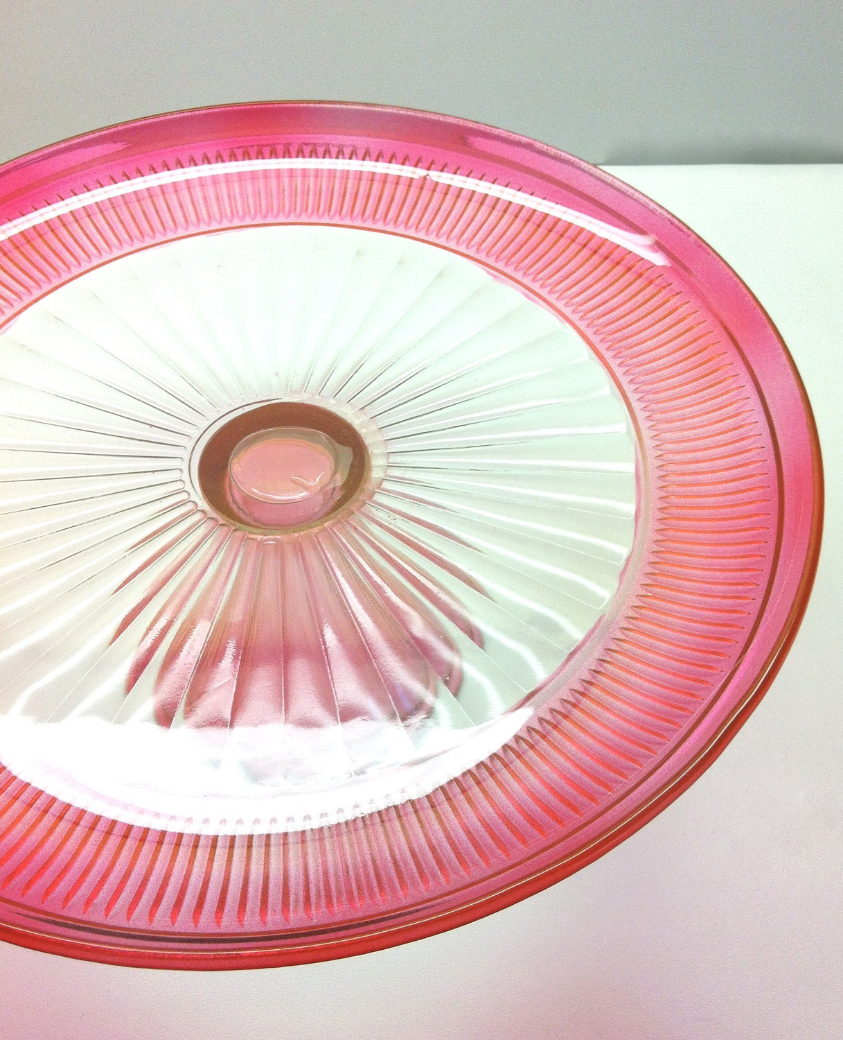 Full Size Cake Stand with Full Size Dome in Rose Pink with a Hint of Green