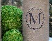Monogram Personalized Custom Burlap Hurricane Vase elegant rustic wedding OR home...great for barn, farmhouse woodland weddings