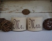 Burlap Mr. & Mrs. Wedding Hurricane Vase for burlap wedding decor...rustic elegance for farmhouse,  barn wedding.