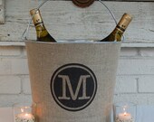 Monogram Burlap Bucket Pail for Wedding or Burlap Home Decor.....Modern meets Rustic.  Charming & Practical. Personalized just for you.