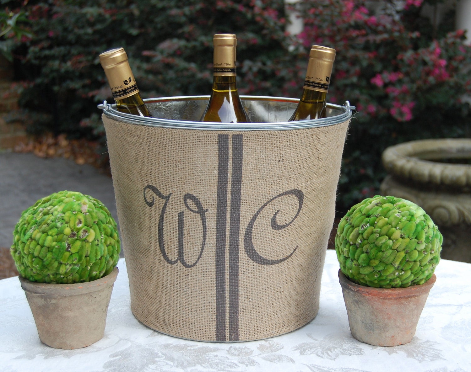 Double Wedding Monogram Custom Burlap Wedding Decoration....perfect for wine bucket & winery or rustic autumn fall wedding venue