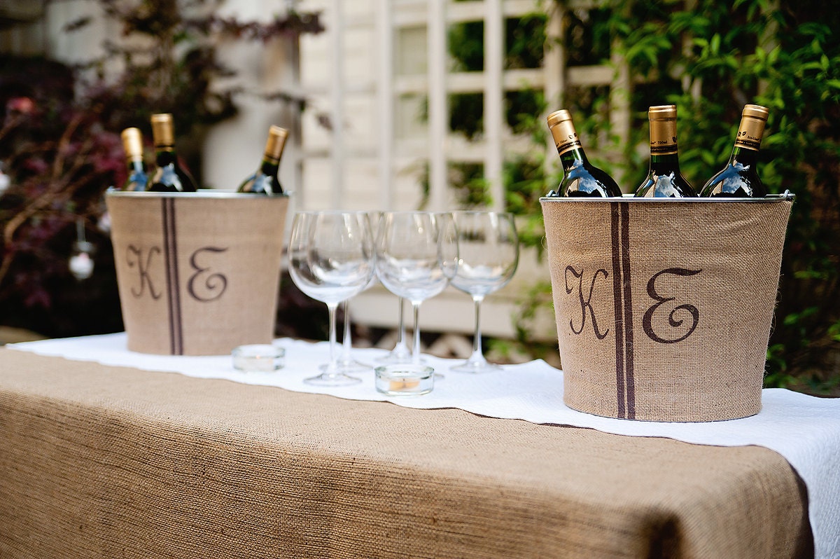 Personalized Wedding Gift Monogram Custom Burlap Wedding Decoration...perfect for wine/champagne bucket, elegant rustic/  Etsy Wedding Show