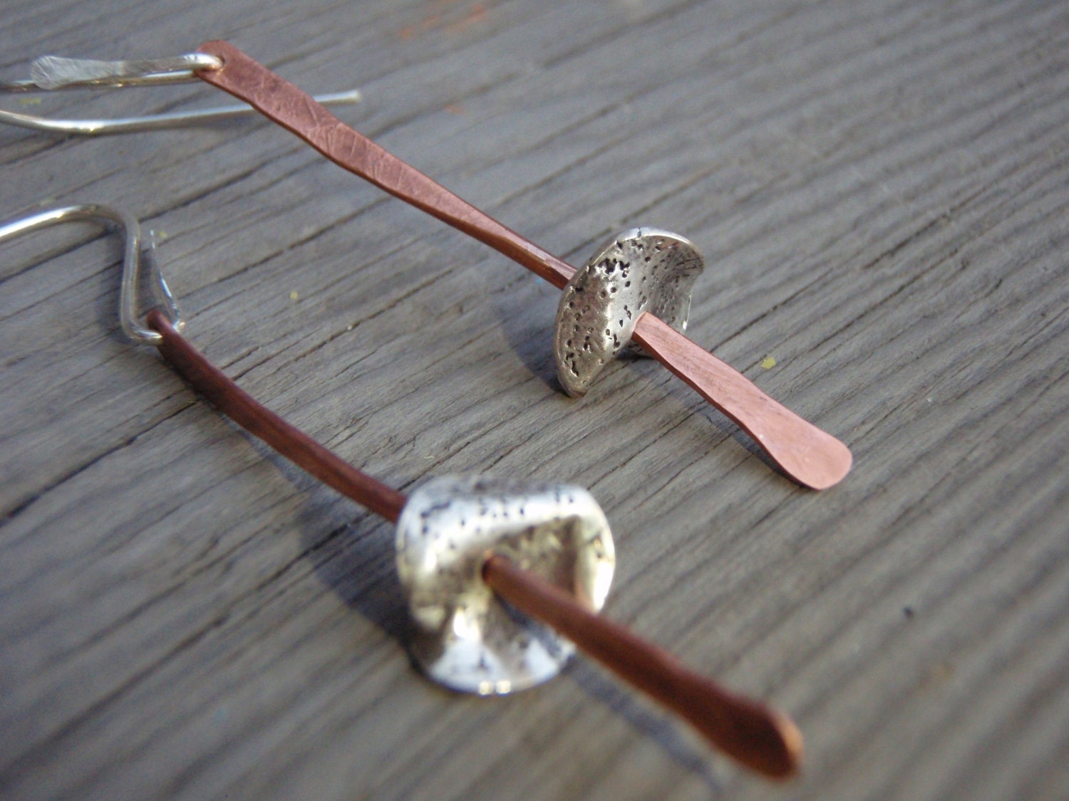 ARTisan Made "Crossroad II" Earrings - PMC - Sterling Silver - Copper - OOAK
