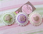 Sea Shell Collection. Set of 3 Hair Clips. Baby Girl Felt Bows. Handmade with 100 Percent Wool Felt.