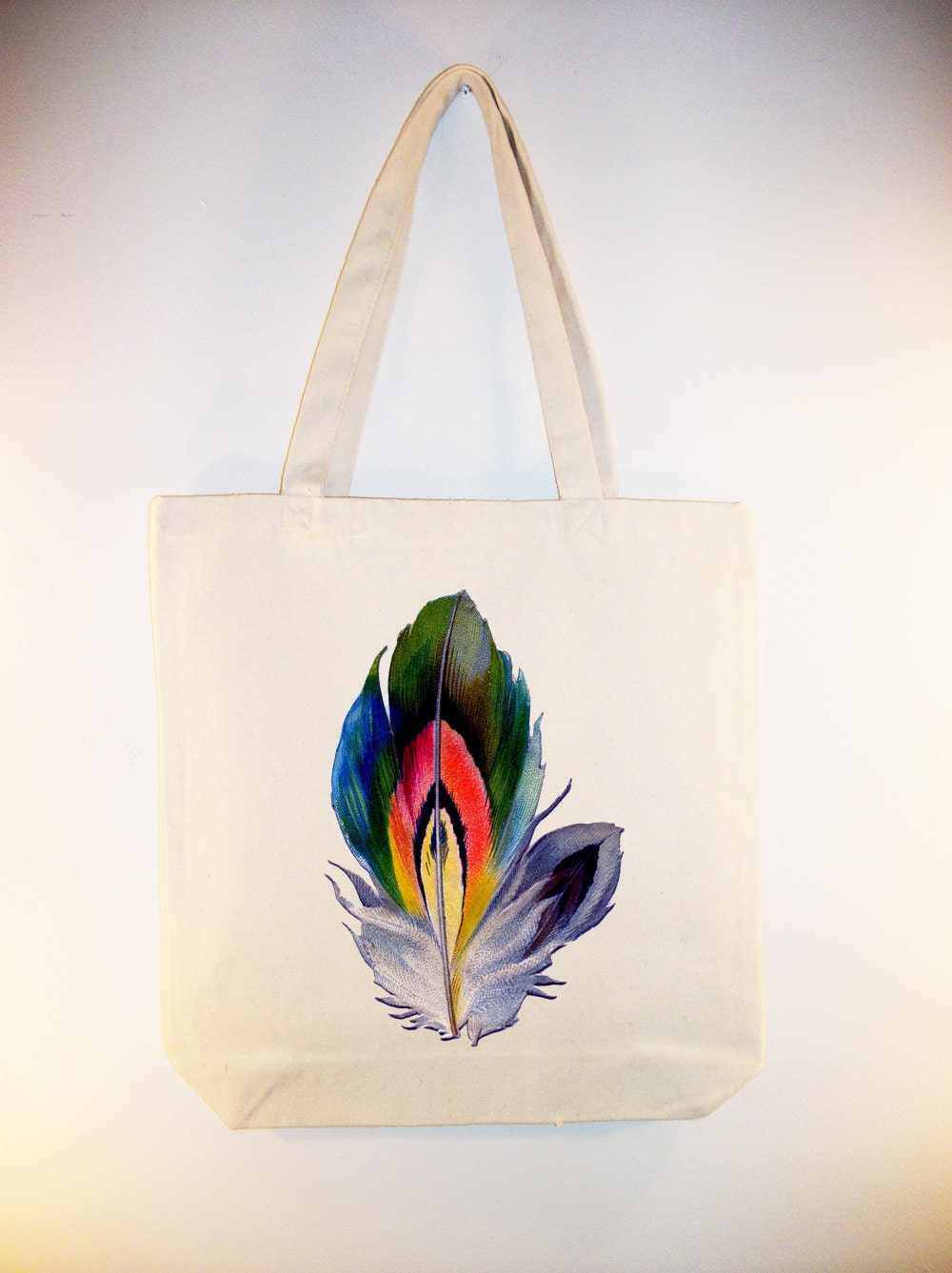 Vintage Vibrant Feather Image on 15x15 Canvas Tote with shoulder strap -- other bag sizes available