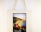 Vintage Amalfi, Italy Travel Poster on 15x15 Canvas Tote with Shoulder Strap - other sizes available