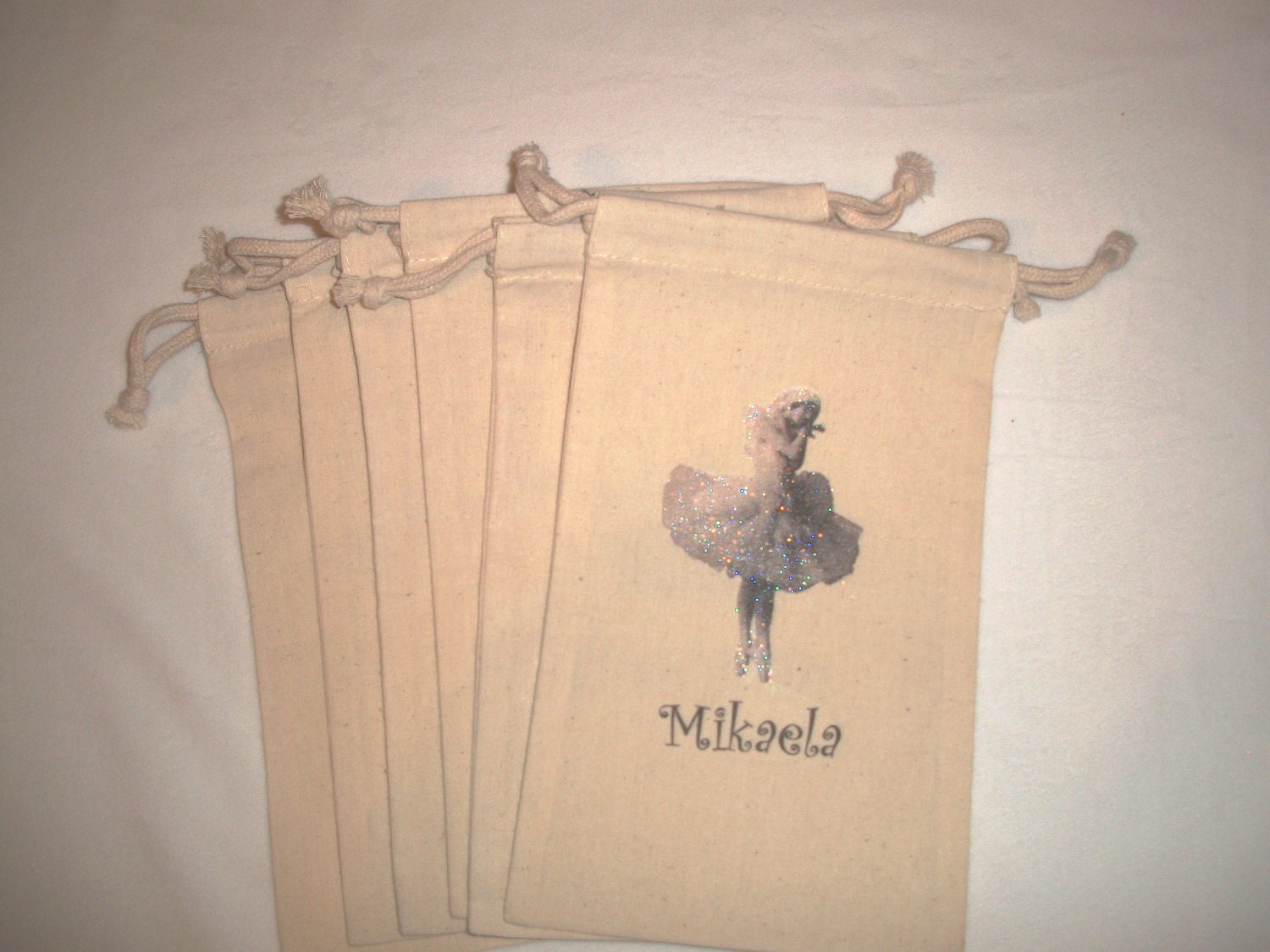 Ballerina Sparkle Personalized 6x9 inch Muslin Drawstring Goody Bags - Set of 6
