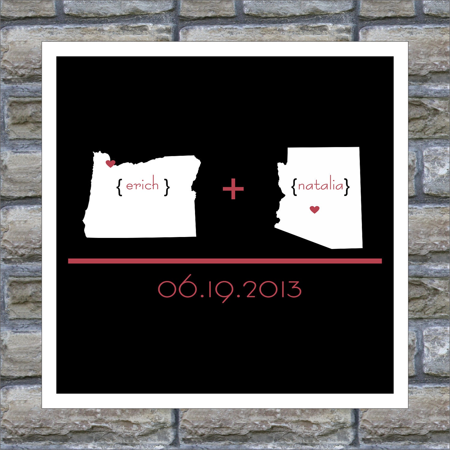 Love Map State Art Personalized Map - Love Arithmetic Print - 12x18 Any Location Avaliable Worldwide