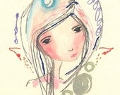 Original Illustration, Mixed Media Painting, Whimsical Girl - My Imagination