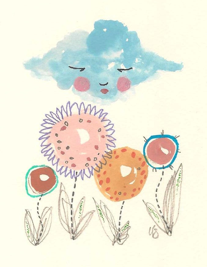 Original Cloud Illustration, Original Flowers Art, Through All Weathers