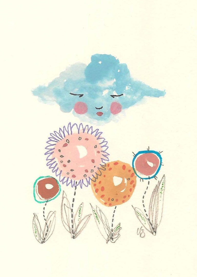 Original Cloud Illustration, Original Flowers Art, Through All Weathers