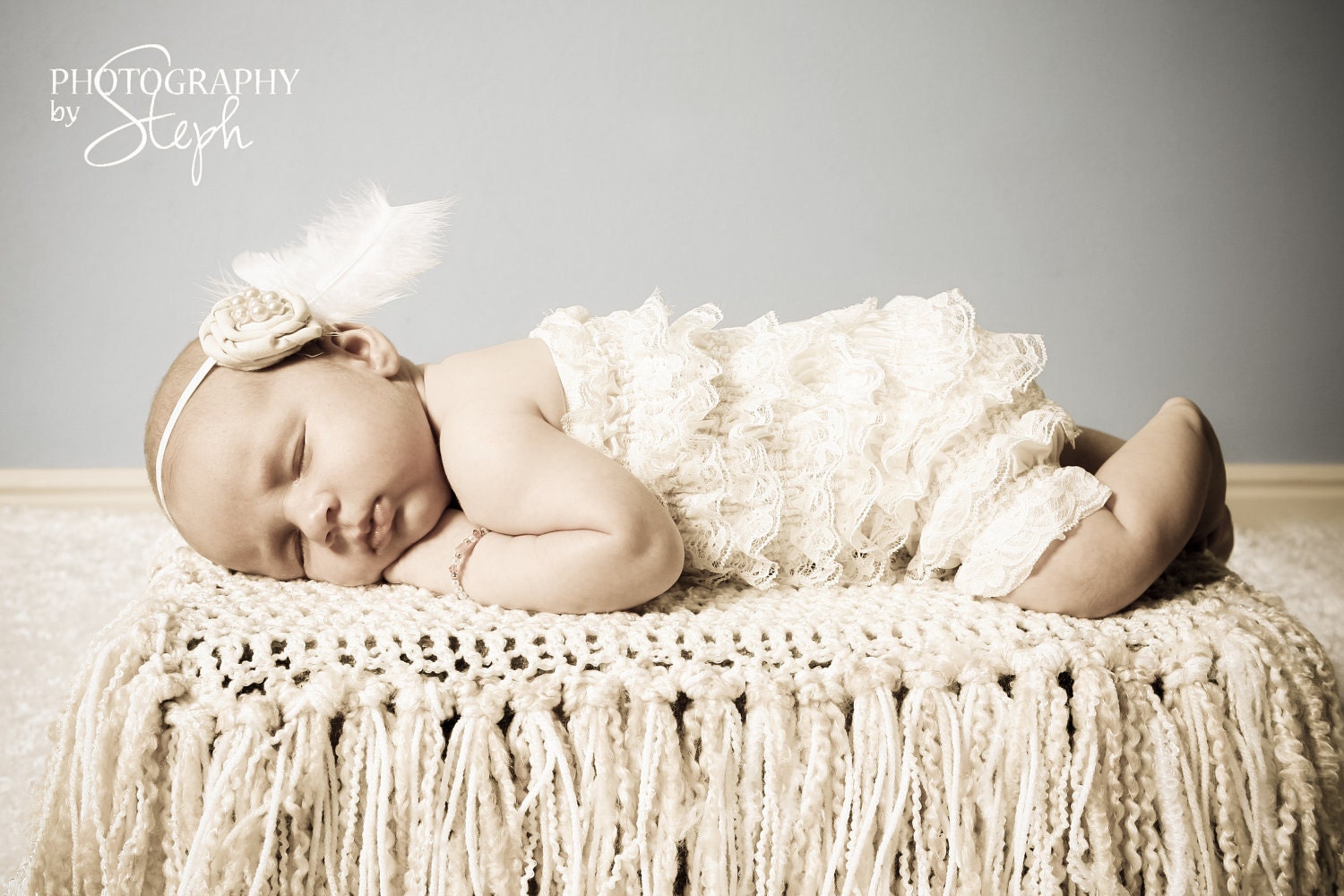 Featured in Treasury -Vintage Cream Fancy Lace Petti Romper free headband, photo prop,wedding, holiday, birthday