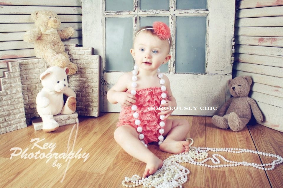 Glamorous Vintage Rose lace petti romper, photography prop, birthday free matching headband