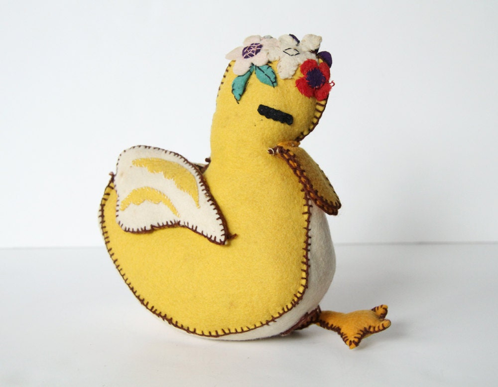 Folk Art Chick Plushie - Vintage Handmade Stuffed Animal