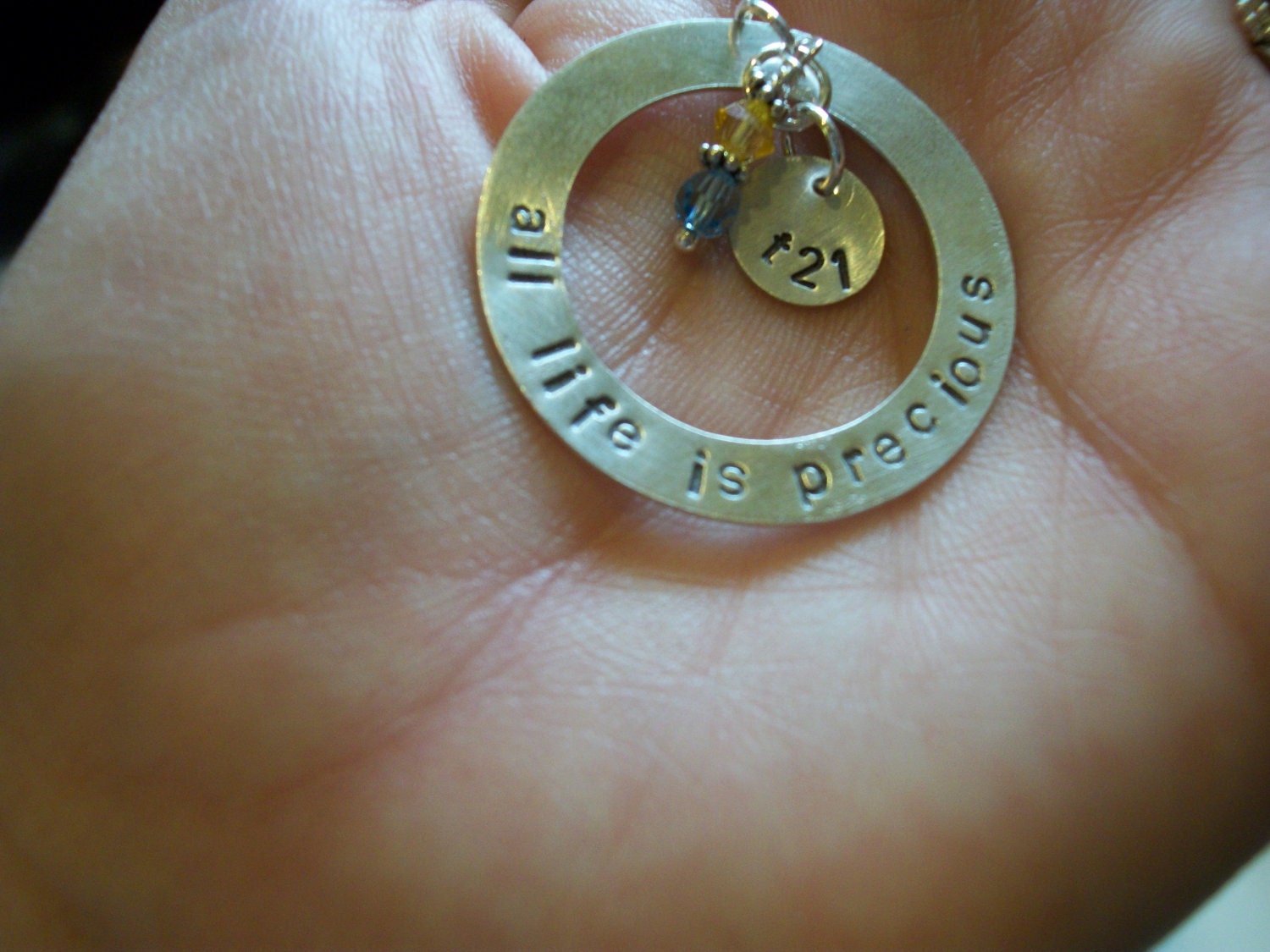 All Life Is Precious - International Down Syndrome Coalition for Life Handstamped Necklace