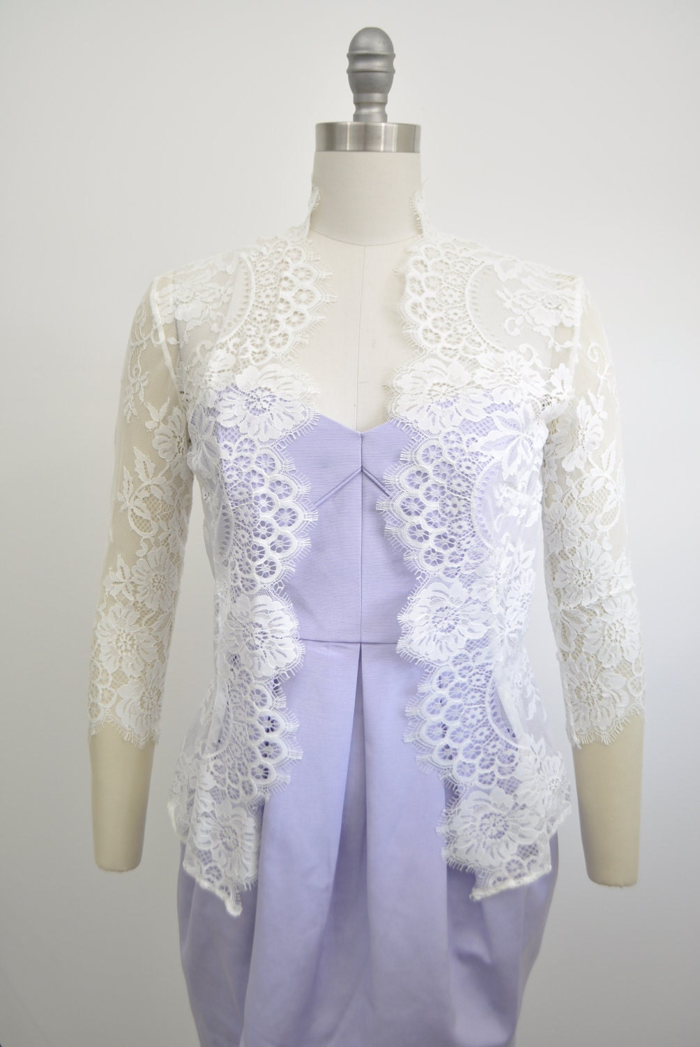 Kate scalloped floral french lace wedding jacket bridal ivory