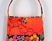 Shoulder Bag - Vintage Black and Orange Floral Patchwork