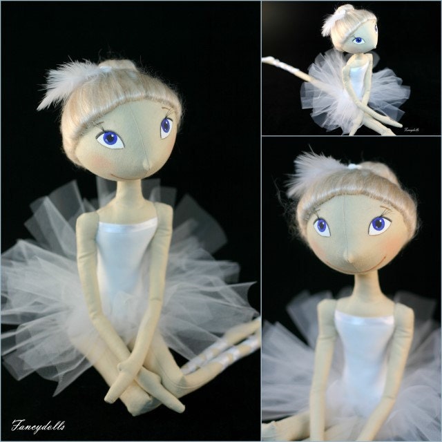 Cloth doll ballet dancer White Swan - Made to order