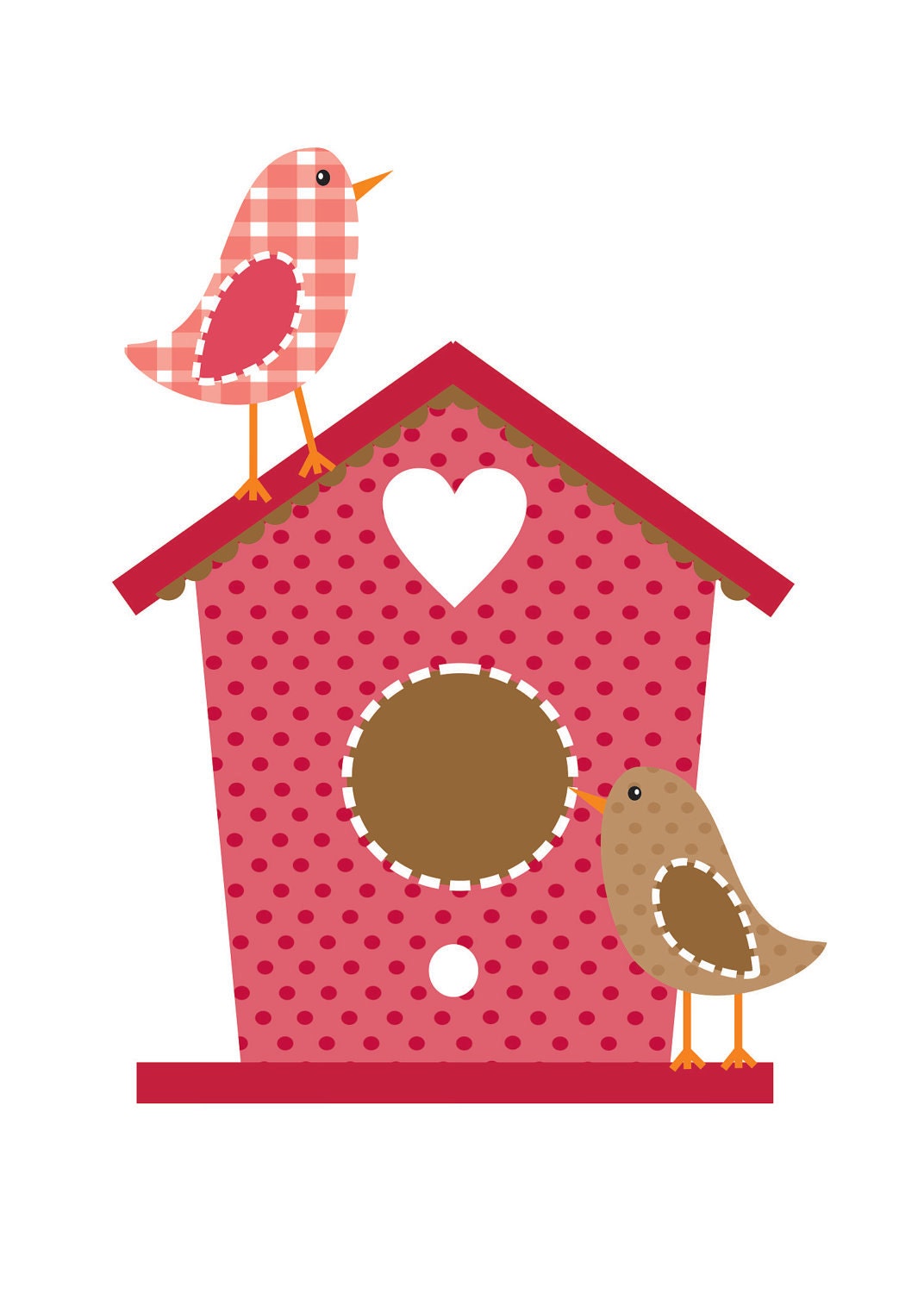 Pink and Brown Birdhouses and Birds Set of 2- 8x10 Prints, wall decor, Customizable