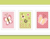 Butterfly Childrens Art Print, Nursery Wall Art, Girls Nursery Art, Childrens decor, Pottery Barn inspired-  Set of 3 - 8x10 Customizable