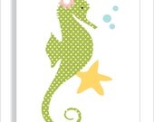 Green Seahorse Children's Wall Art, Kid's Bathroom, Bathroom Decor, Children's Art Print, Nursery Decor- 8x10
