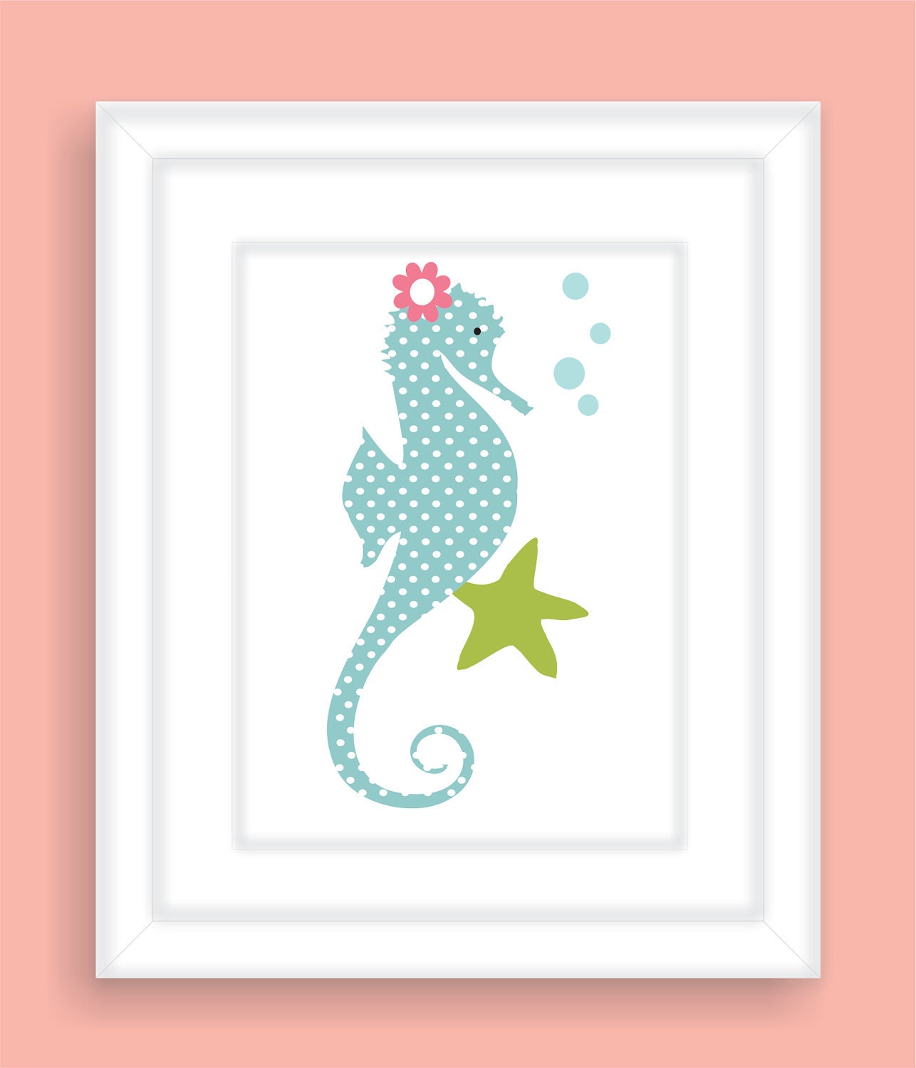 Blue Seahorse Children's Wall Art, Kid's Bathroom, Bathroom Decor, Children's Art Print, Nursery Decor- 8x10