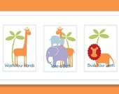 Hippo, Giraffe, Lion and Elephant Children's Wall Art, Kid's Bathroom, Bathroom Decor,  Nursery Wall Art Target inspired- Set of three 8x10