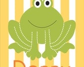 Frog Children's Bathroom wall art,  Kids Bathroom Decor, Nursery Print, 11x14 in green, yellow and orange customizable