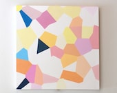 Abstract painting in oil, geometric art, bright colors, pink and yellow - Donkeystudio Abstract painting in oil, geometric art, bright colors, pink and yellow - Donkeystudio