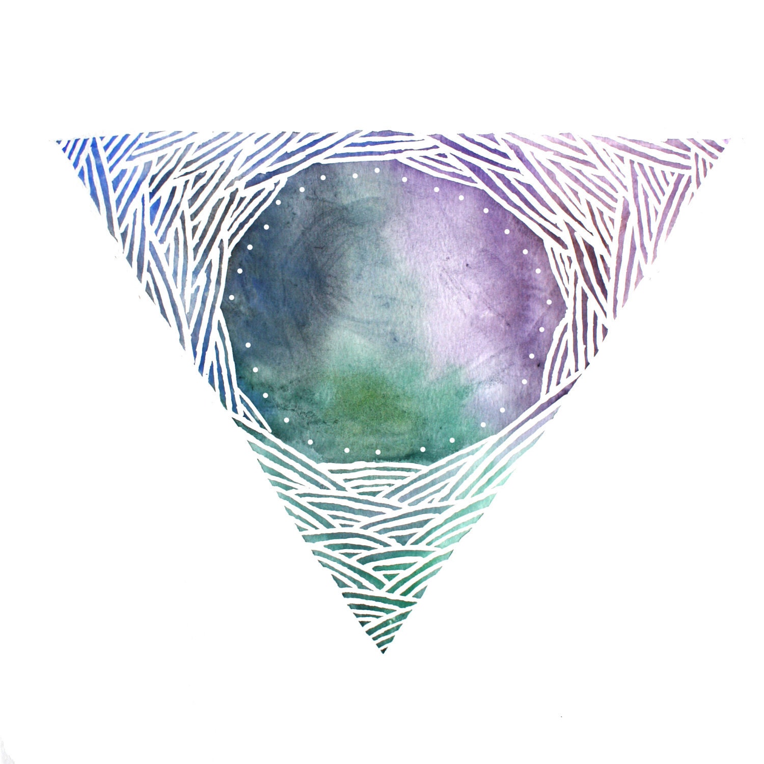 MOUNTAIN / CAVE abstract watercolor art print in dark blue, purple, green