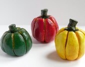 Halloween Pumpkin, Fall Decor - Clay Sculptures - Three Philosophical Pumpkins - Red, Yellow and Green