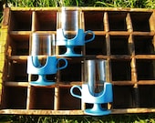 Corning Glas-Snap Cups Instant Collection Blue Base Vintage Set of 3