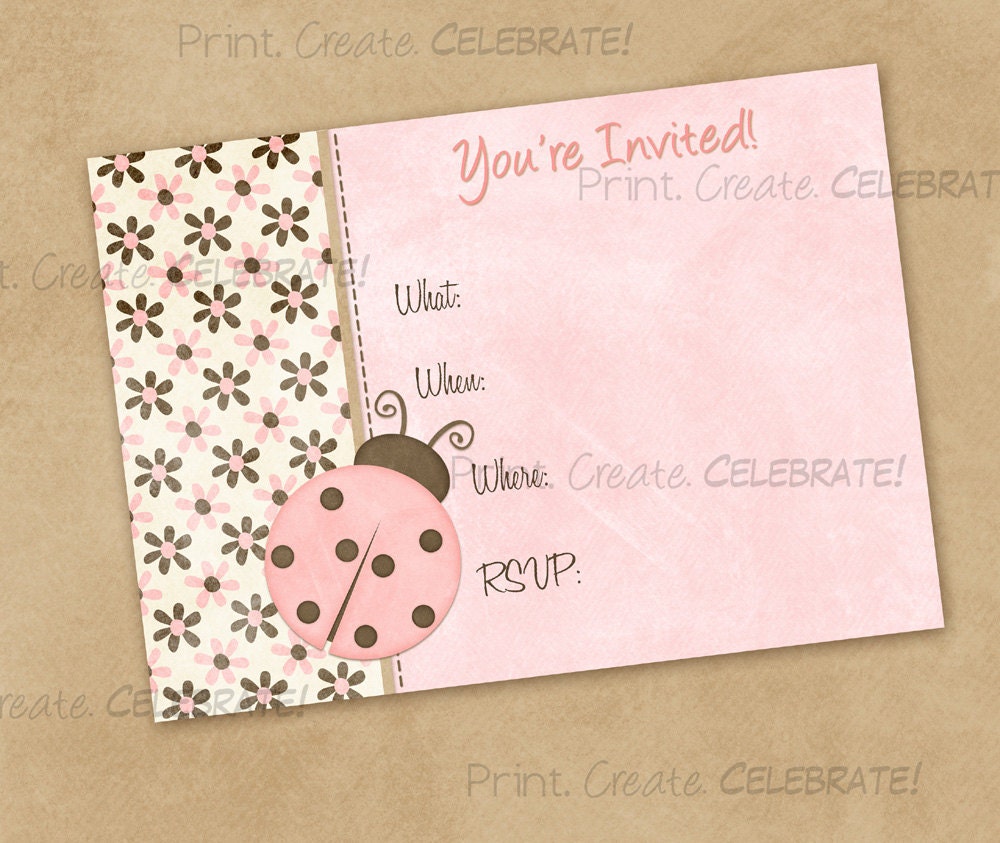 Fill-In Invitation, Ladybug Baby Shower, First Birthday -- Digital Printable