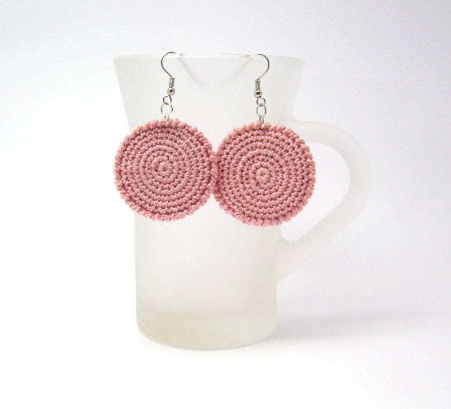 Crochet Circle Earrings Pink Round Jewelry Zen Simple Earrings Fabric Jewelry - CJ0005 - on Etsy by Aimarro