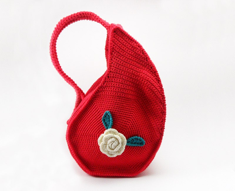 Crochet Bag Teardrop Handbag Summer Bag Red Purse Cotton Bag Unique Style Bag Fashion Women - CB0014 - Aimarro