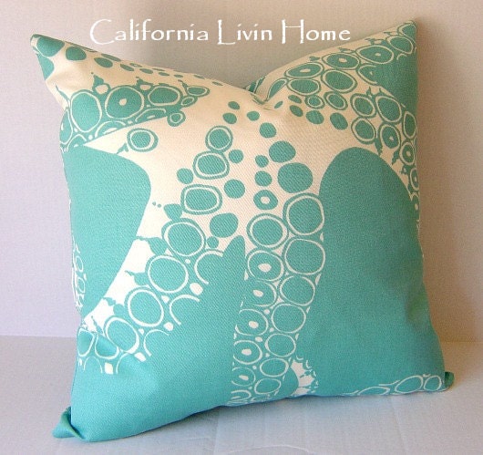 COASTAL OCTOPUS Pillow Cover / 20x20 /  Outdoor Fabric / Turquoise / Decorative Pillow / Accent Pillow