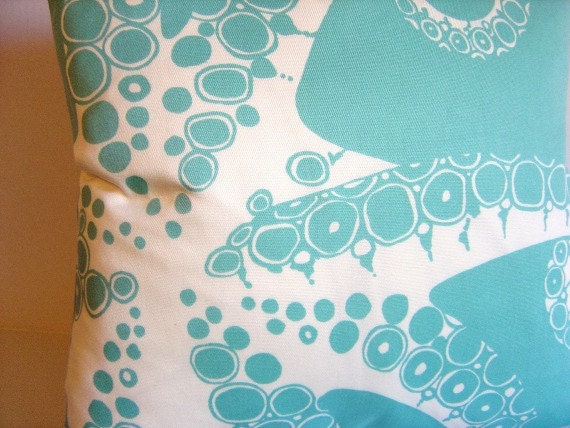 COASTAL OCTOPUS Pillow Cover / 20x20 /  Outdoor Fabric / Turquoise / Decorative Pillow / Accent Pillow