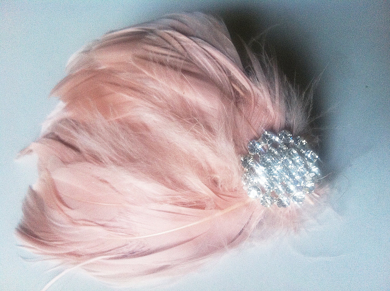 Antique French Pink Feather and Crystal Fascinator Hair Clip-Bridal Party Blush Elegant Wedding Bridal Hair Accessories
