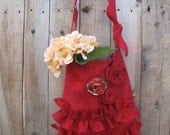 Red Burlap Tote Bag  Three Roses Two Ruffles