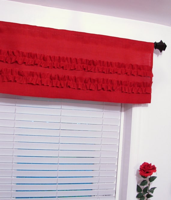 Burlap Ruffled Valance Red Rustic Curtain