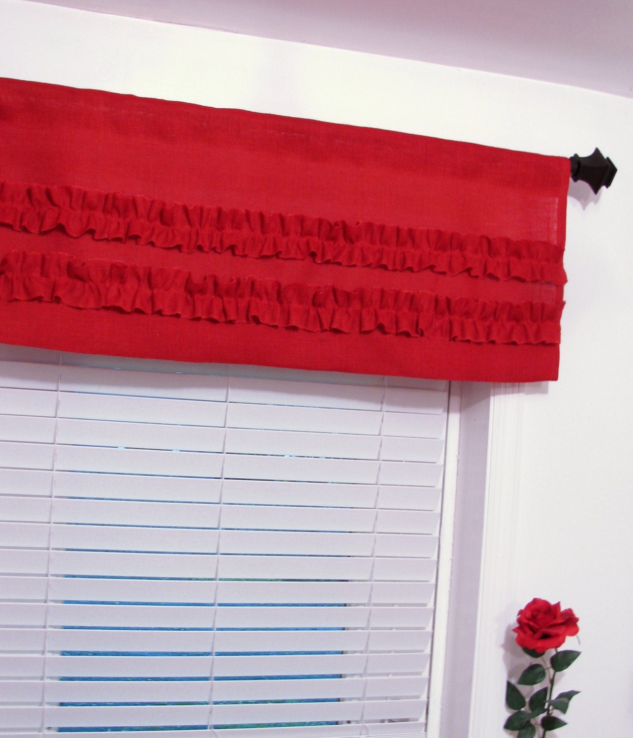 Burlap Ruffled Valance Red Rustic Curtain