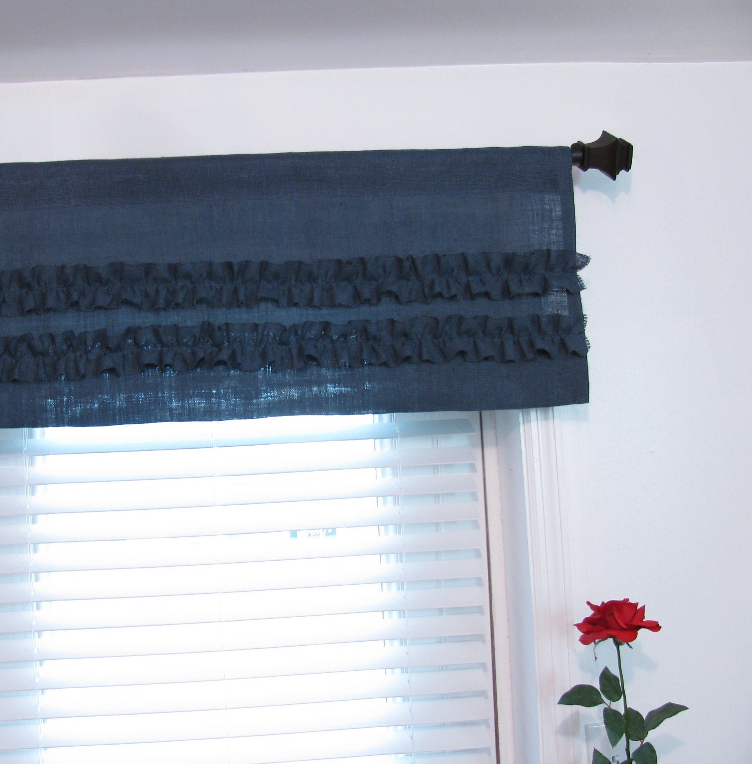 Burlap Ruffled Valance Red Rustic Curtain