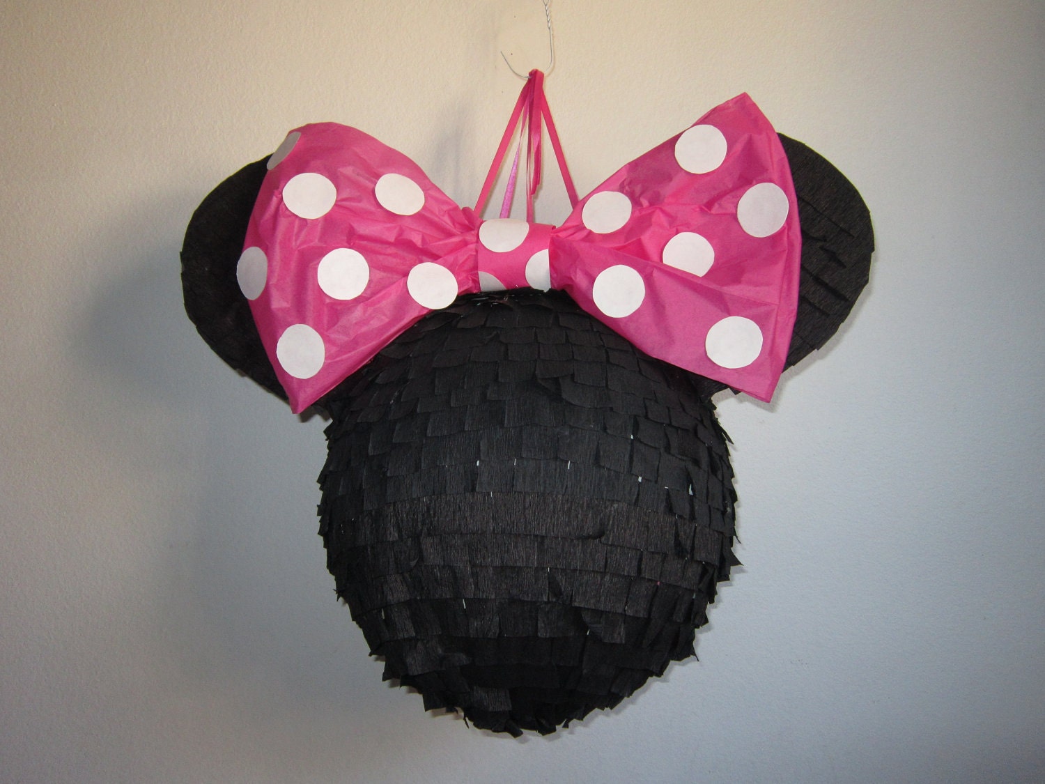 Plain Black Minnie Mouse Pinata with Pink Polkadot Bow