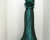 Iridescent silk dress decorated with small leaves