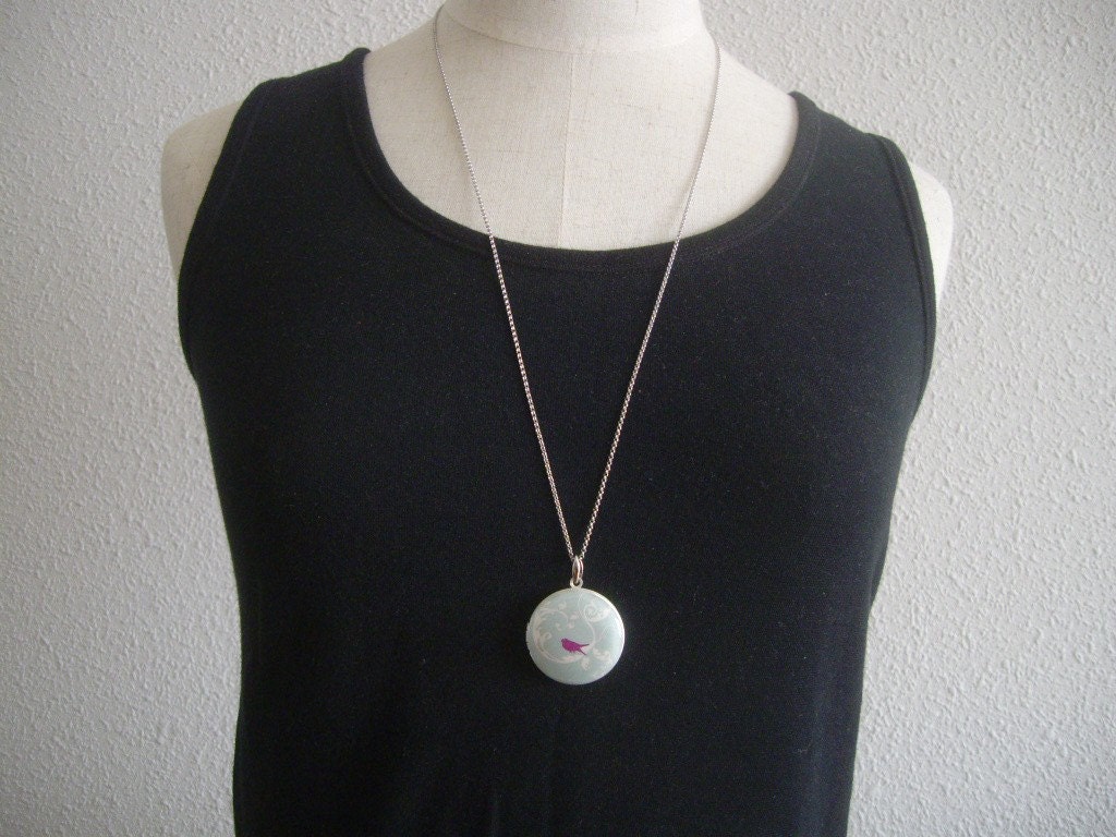 Bird on a brach - Silver plated photo Locket Necklace, pendant necklace